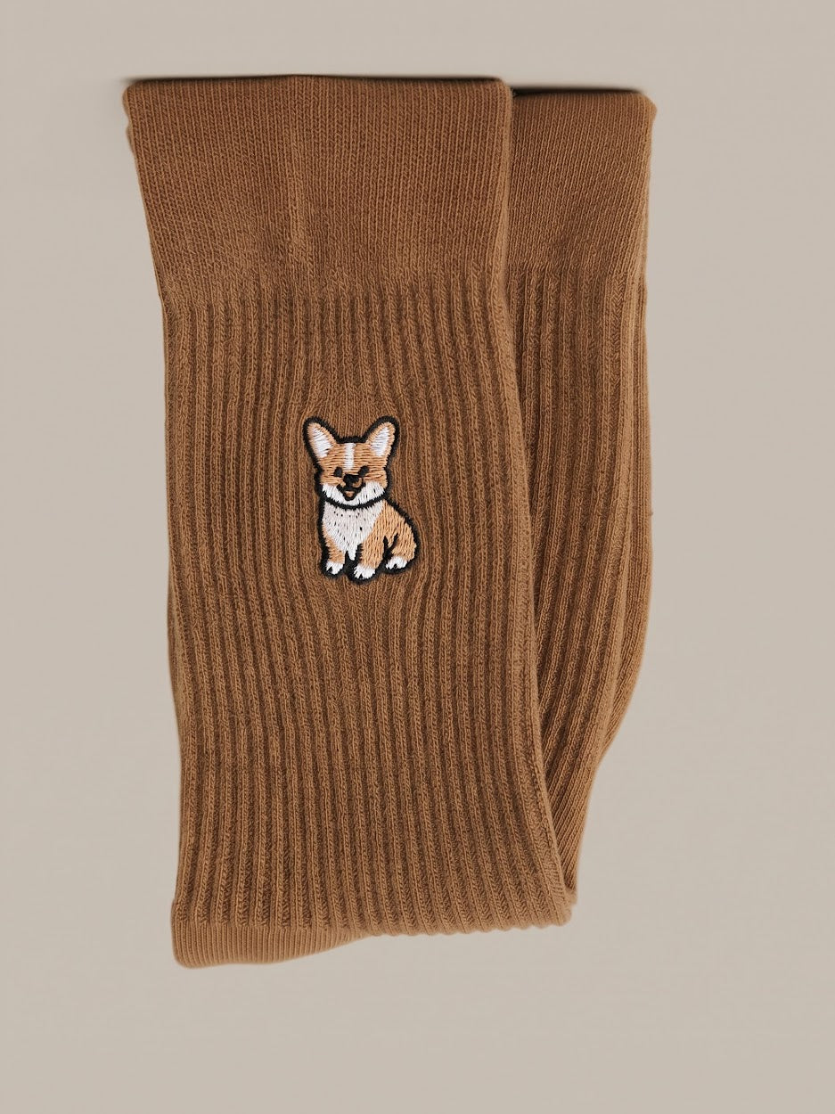 Calze a Coste con Ricamo Corgi