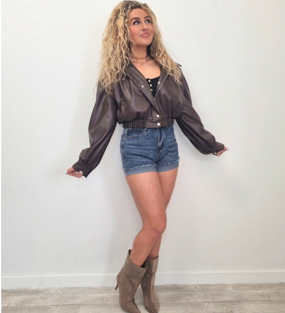 Giacca Bomber Crop in Ecopelle