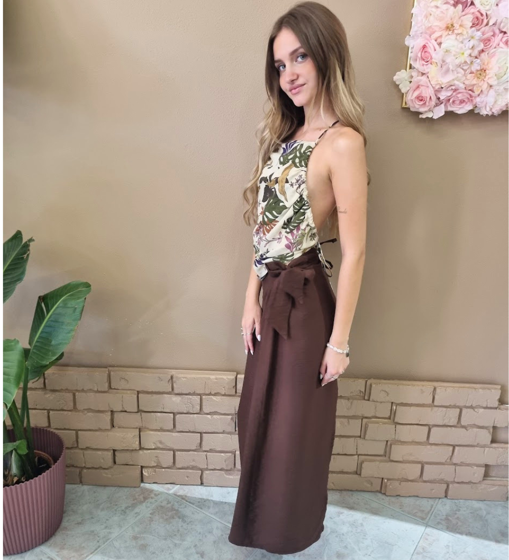 Gonna Pareo  Marrone Caffè – Eleganza Regolabile