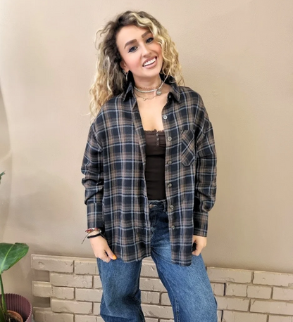 Camicia a Quadri Oversize con Taschino