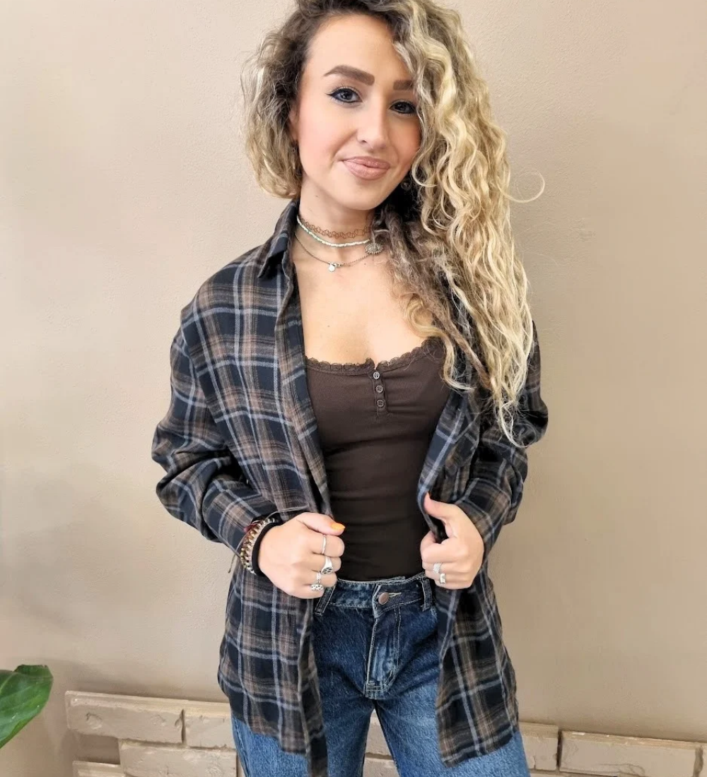 Camicia a Quadri Oversize con Taschino