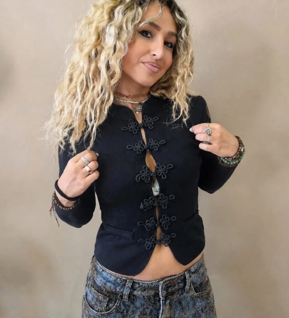 Giacca/Cardigan a Maniche Lunghe con Chiusura a Nodi