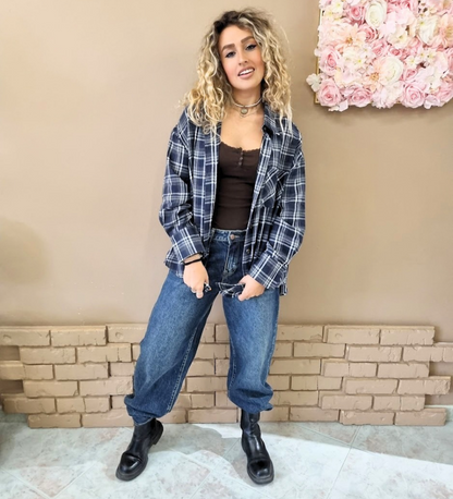 Camicia a Quadri Oversize con Taschino