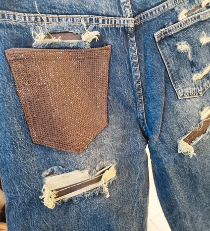 Jeans Balloon con Dettagli Glitz & Patch Marroni
