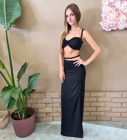 Completo Sirena – Co-ord Top Crop & Gonna Lunga Dettaglio Torsade
