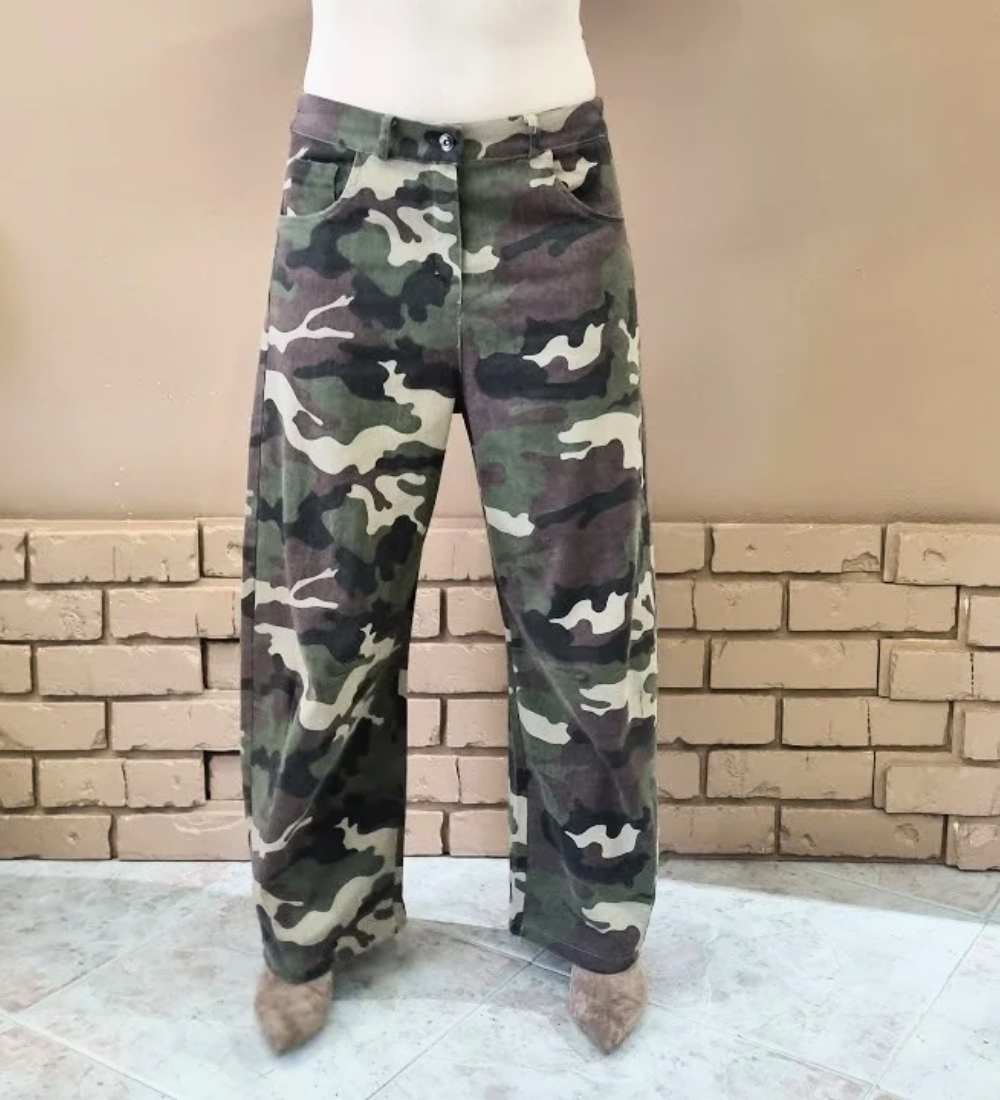 Pantalone Cargo a Palazzo in Fantasia Militare Camouflage