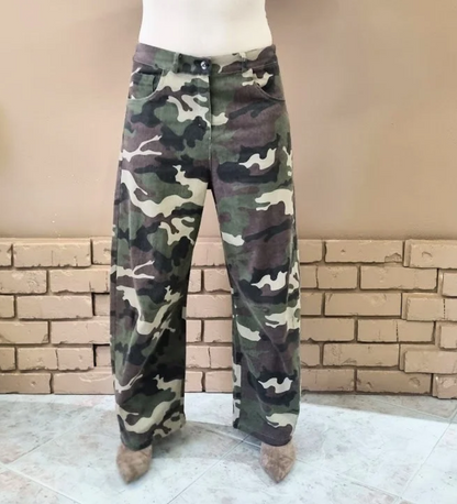 Pantalone Cargo a Palazzo in Fantasia Militare Camouflage