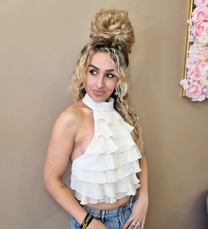 Top a Fascia con Volant e Scollo all'Americana – Bianco Panna