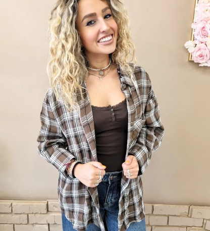 Camicia a Quadri Oversize con Taschino