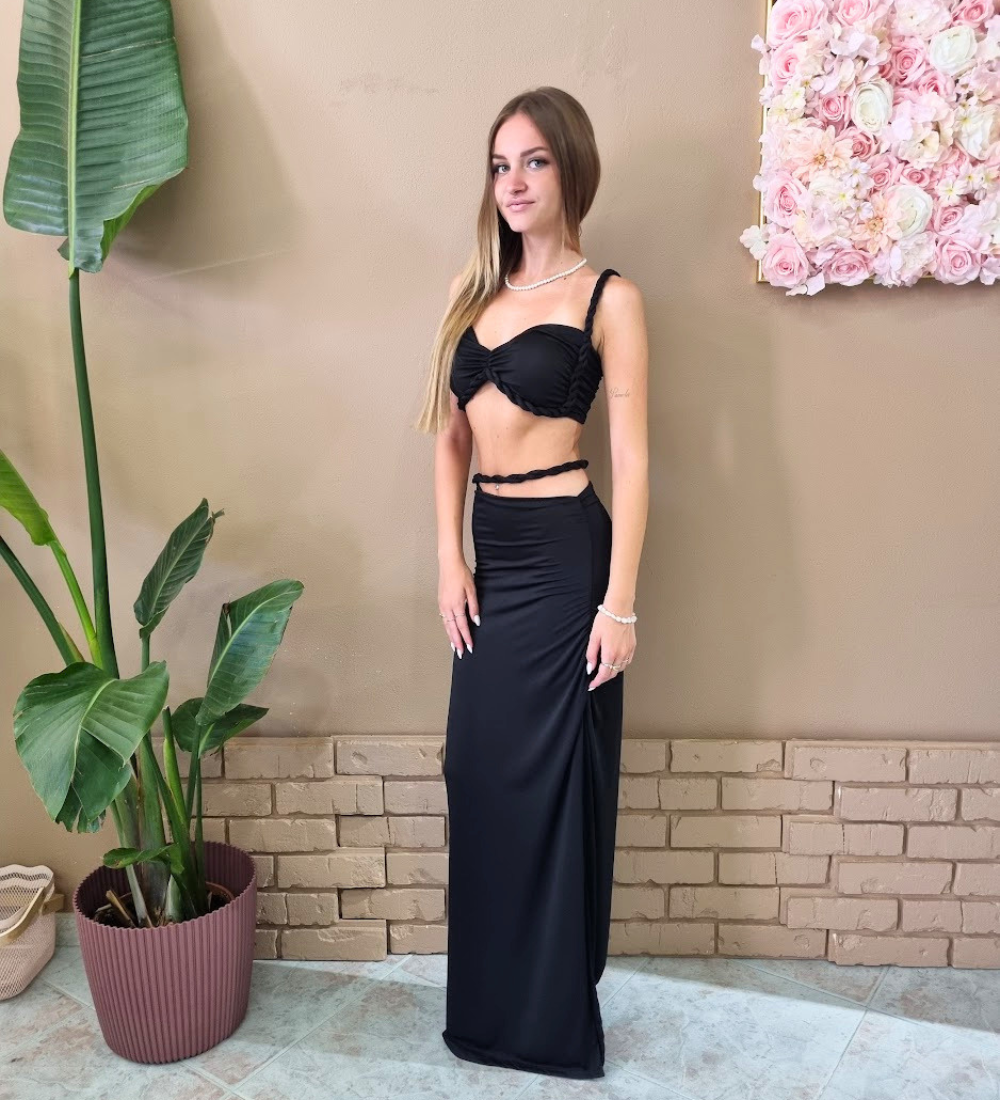 Completo Sirena – Co-ord Top Crop & Gonna Lunga Dettaglio Torsade