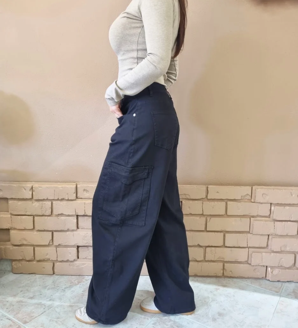 Jeans Balloon Fit Nero con Tasconi Utility