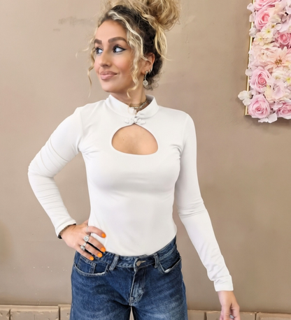 Maglia Freya Maniche Lunghe con Scoltro Cut-Out e Dettaglio a Collo Alto