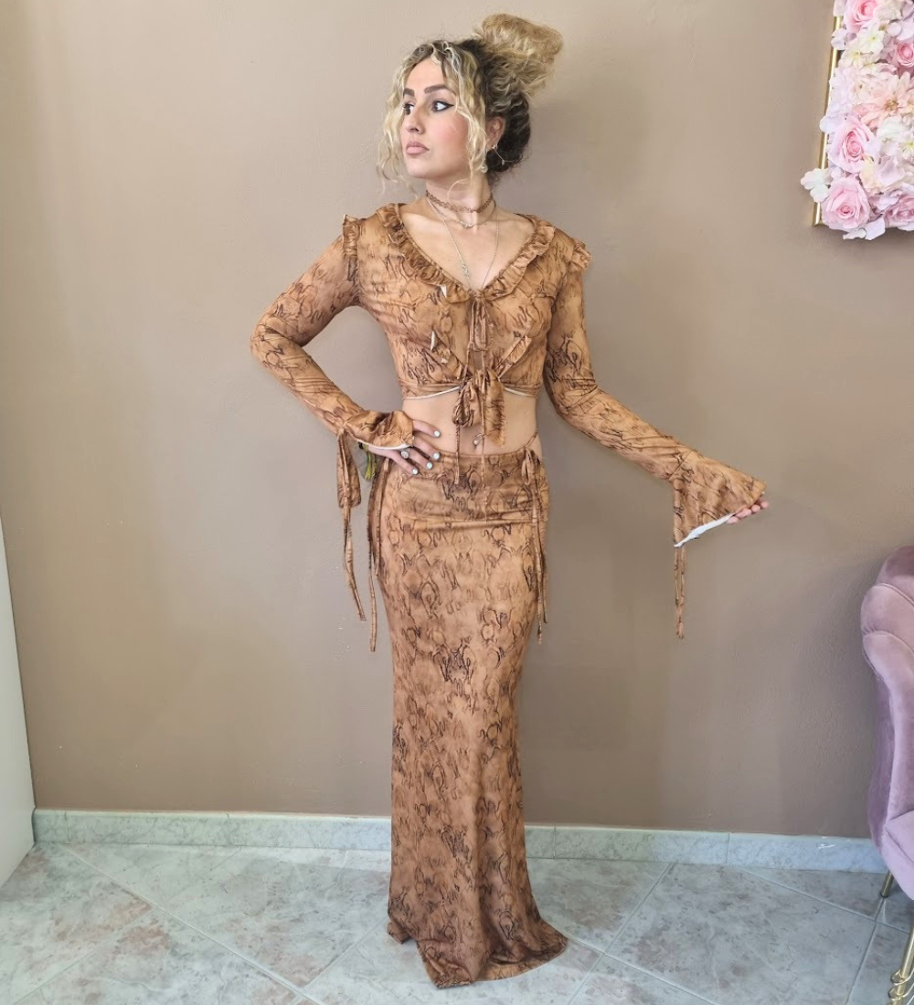 Abito Desert Mirage Top Crop Ruffled e Gonna Lunga Coordinata