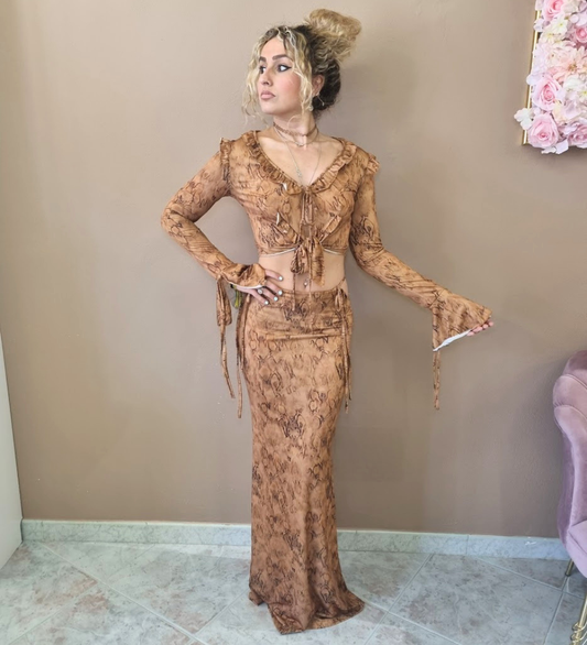 Abito Desert Mirage Top Crop Ruffled e Gonna Lunga Coordinata