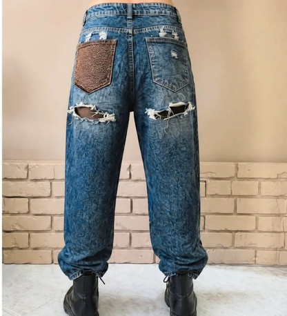 Jeans Balloon con Dettagli Glitz & Patch Marroni
