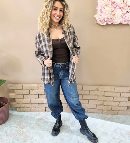 Camicia a Quadri Oversize con Taschino