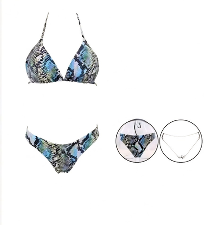 Bikini Due Pezzi edera a Motivo Pitonato – Toni del Blu, Azzurro e Salvia