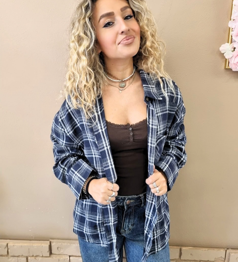 Camicia a Quadri Oversize con Taschino
