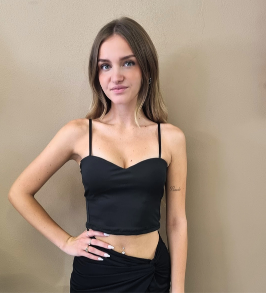 Top Crop Bustier a Spalline Sottili Nero