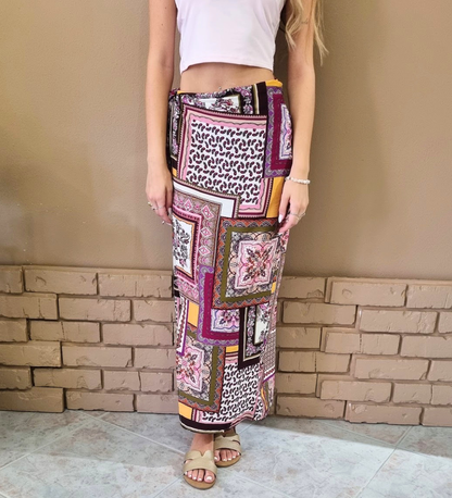 Gonna Pareo Lunga con Stampa Patchwork e Paisley