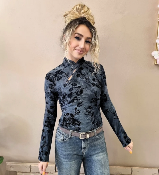 Maglia Jappo con Inserti in Vellutino Floreale