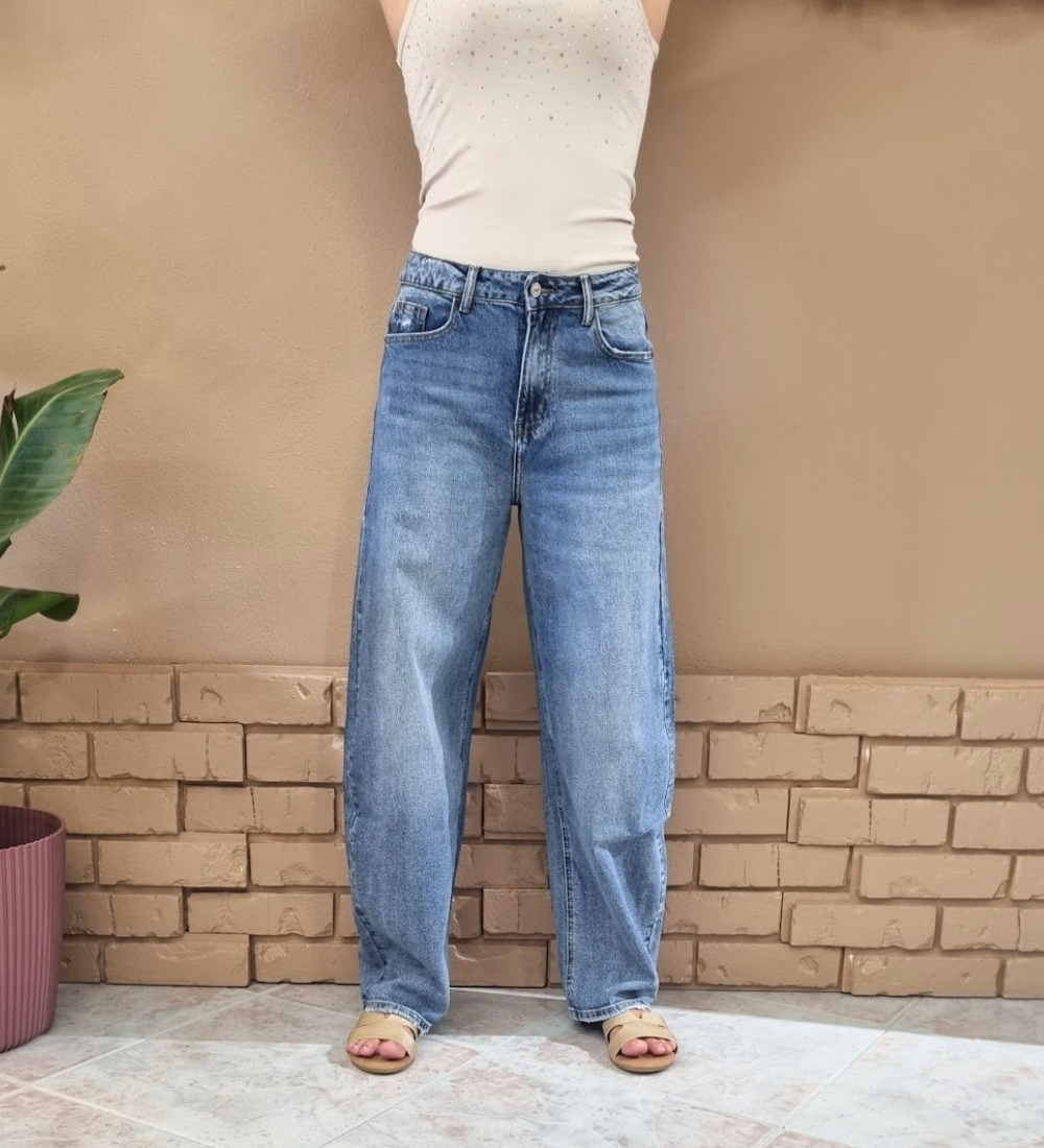Jeans Barrel con Tasca Animalier Glitter & Dettagli Cut-Out