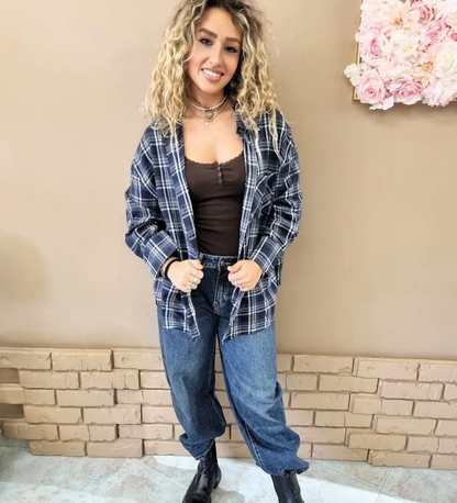 Camicia a Quadri Oversize con Taschino