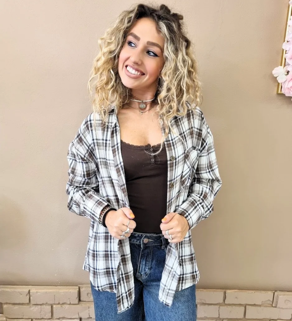 Camicia a Quadri Oversize con Taschino