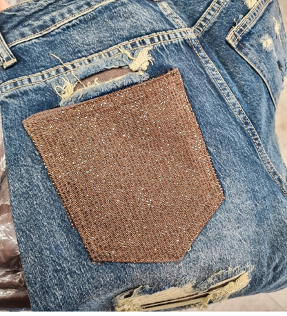 Jeans Balloon con Dettagli Glitz & Patch Marroni