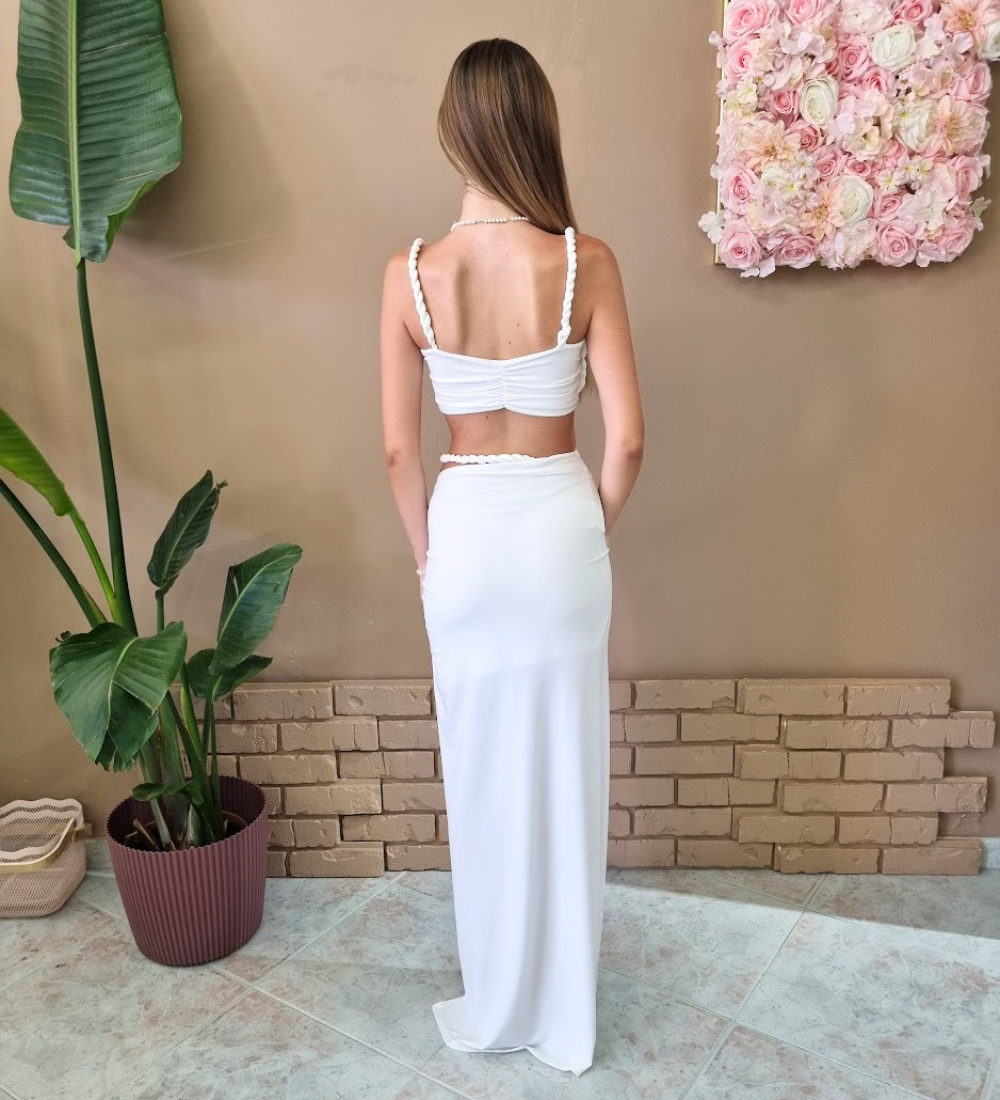 Completo Sirena – Co-ord Top Crop & Gonna Lunga Dettaglio Torsade