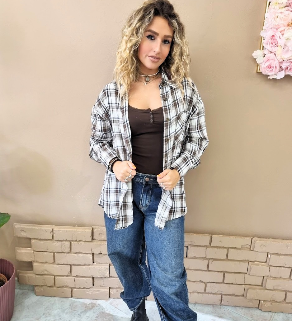 Camicia a Quadri Oversize con Taschino