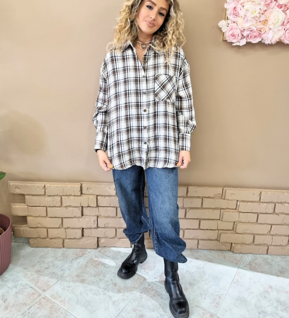 Camicia a Quadri Oversize con Taschino