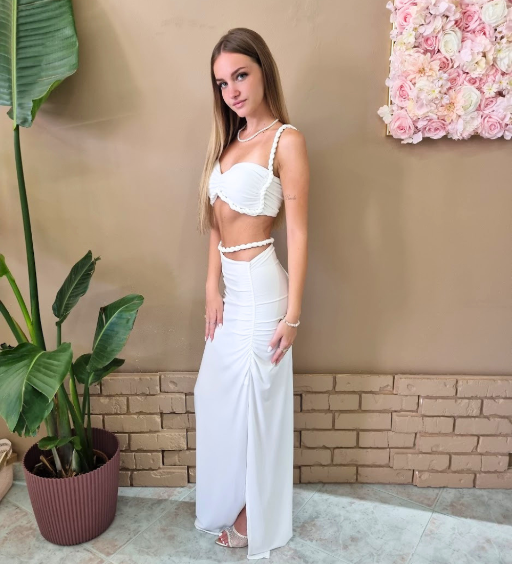 Completo Sirena – Co-ord Top Crop & Gonna Lunga Dettaglio Torsade