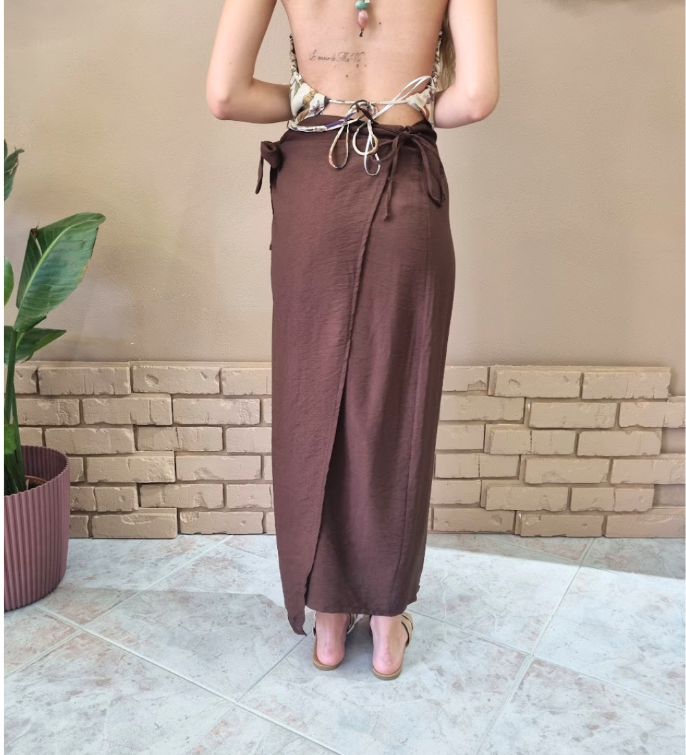 Gonna Pareo  Marrone Caffè – Eleganza Regolabile