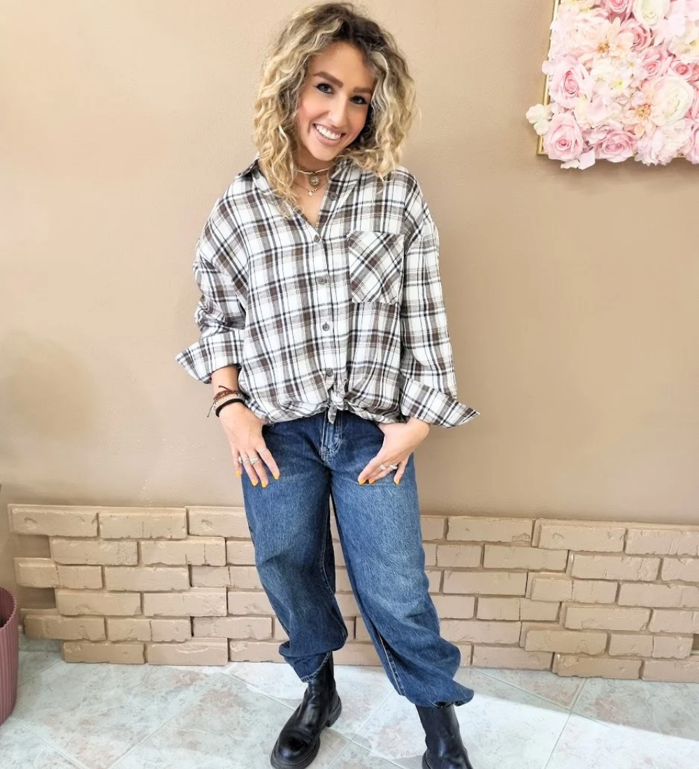 Camicia a Quadri Oversize con Taschino