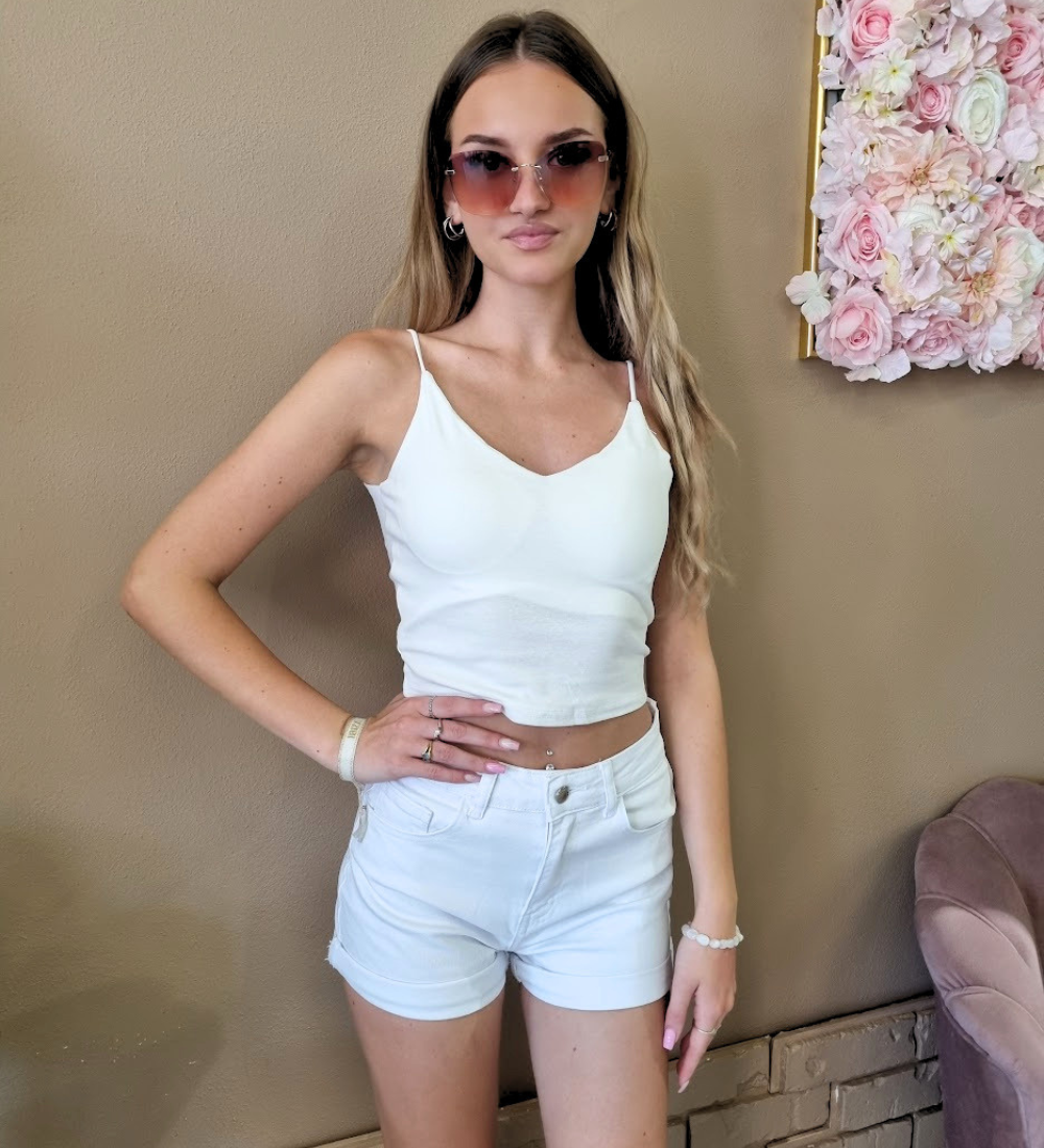 Crop Top Soft Touch con Coppe Integrate e Spalline Sottili