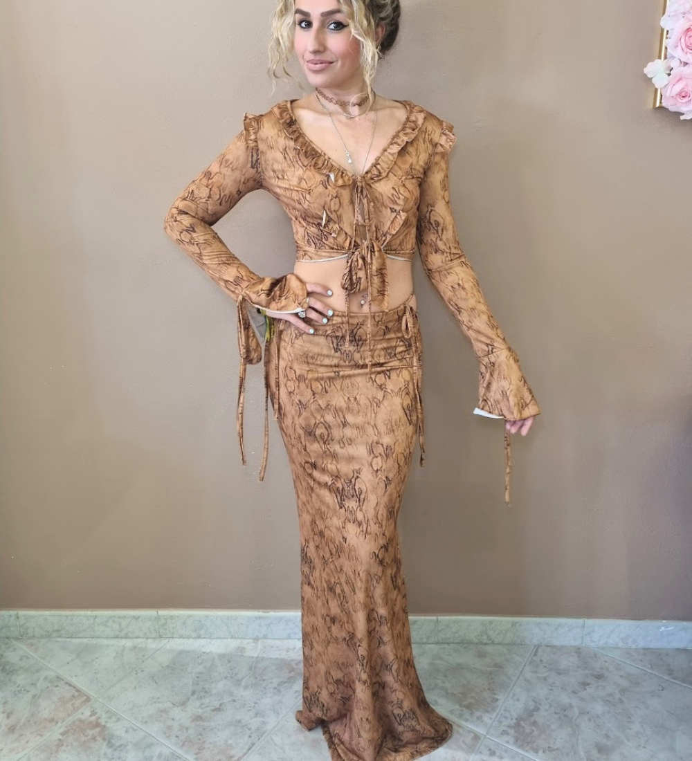 Abito Desert Mirage Top Crop Ruffled e Gonna Lunga Coordinata