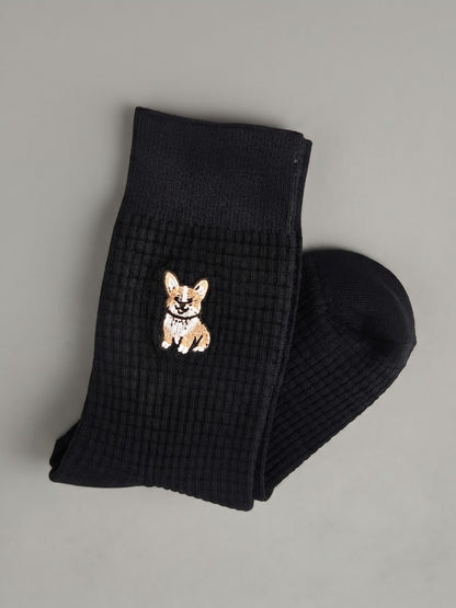 Calze a Coste con Ricamo Corgi
