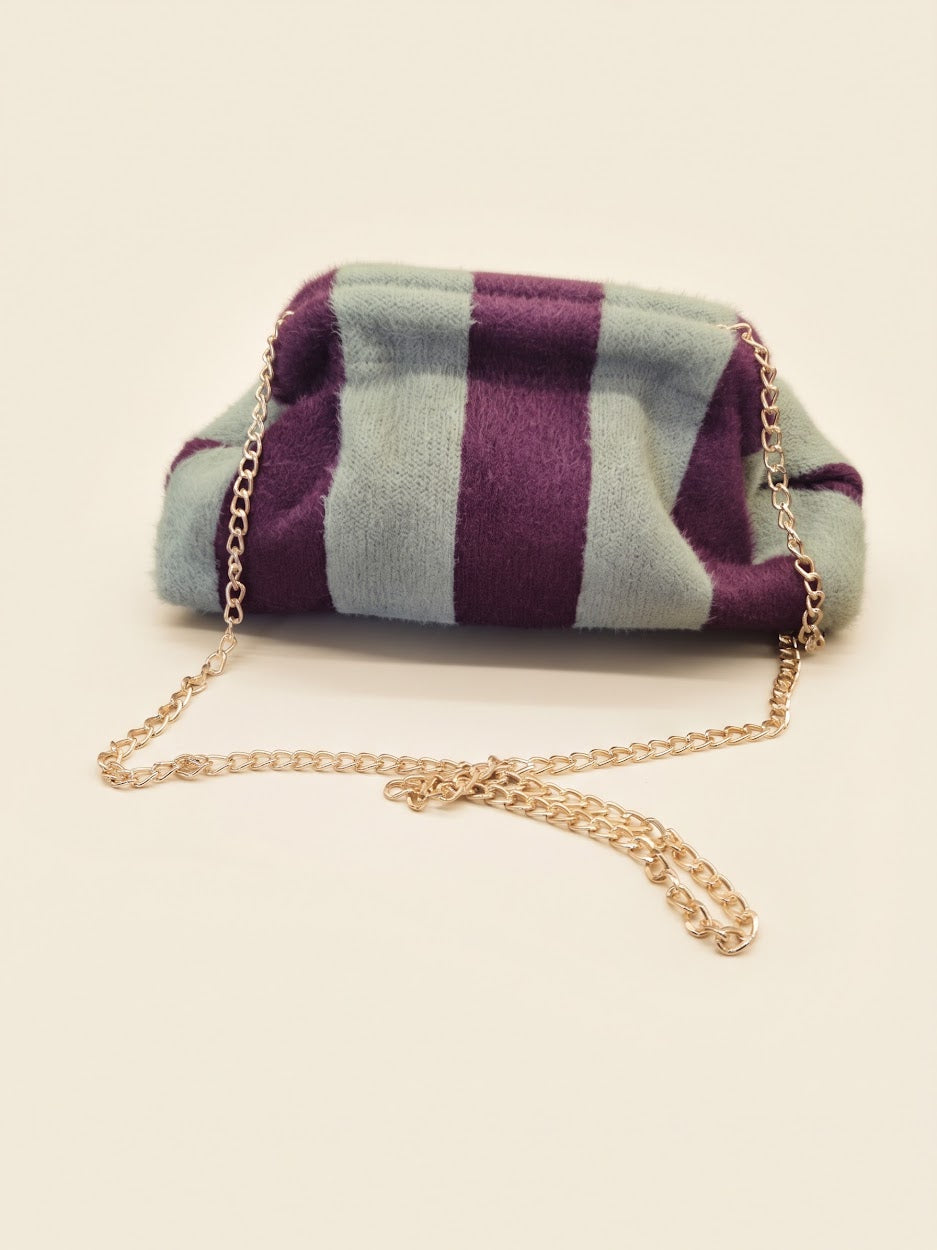 Borsa Pochette Effetto Pelliccia con Tracolla a Catena Rimovibile