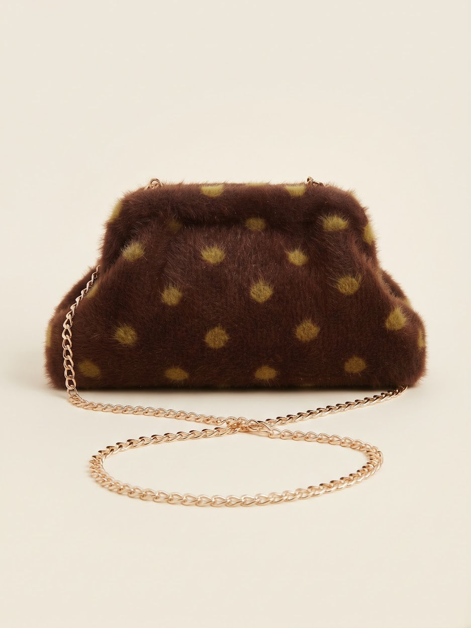 Borsa Pochette Effetto Pelliccia con Tracolla a Catena Rimovibile