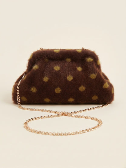 Borsa Pochette Effetto Pelliccia con Tracolla a Catena Rimovibile