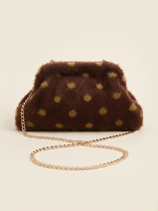 Borsa Pochette Effetto Pelliccia con Tracolla a Catena Rimovibile