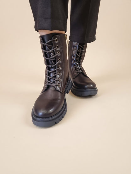 Anfibi Combat Boots in Ecopelle Testa di Moro con Suola Track