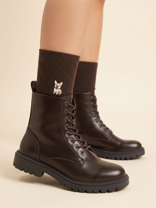 Anfibi Combat Boots in Ecopelle Testa di Moro con Suola Track