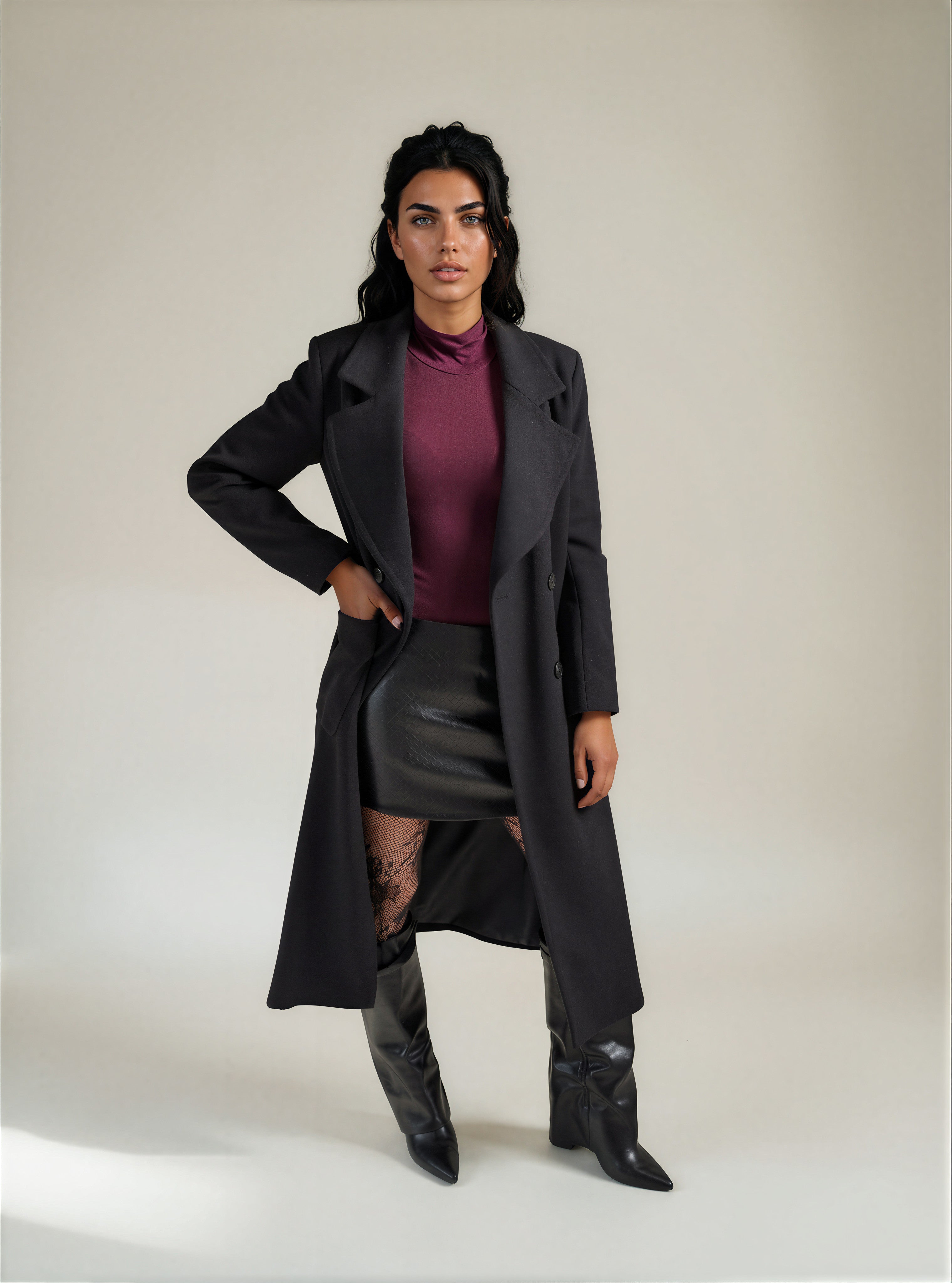 Cappotto Lungo Sartoriale con Cintura in Vita