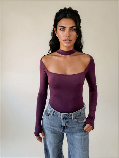 Body Elasticizzato con Scollo Quadro e Choker