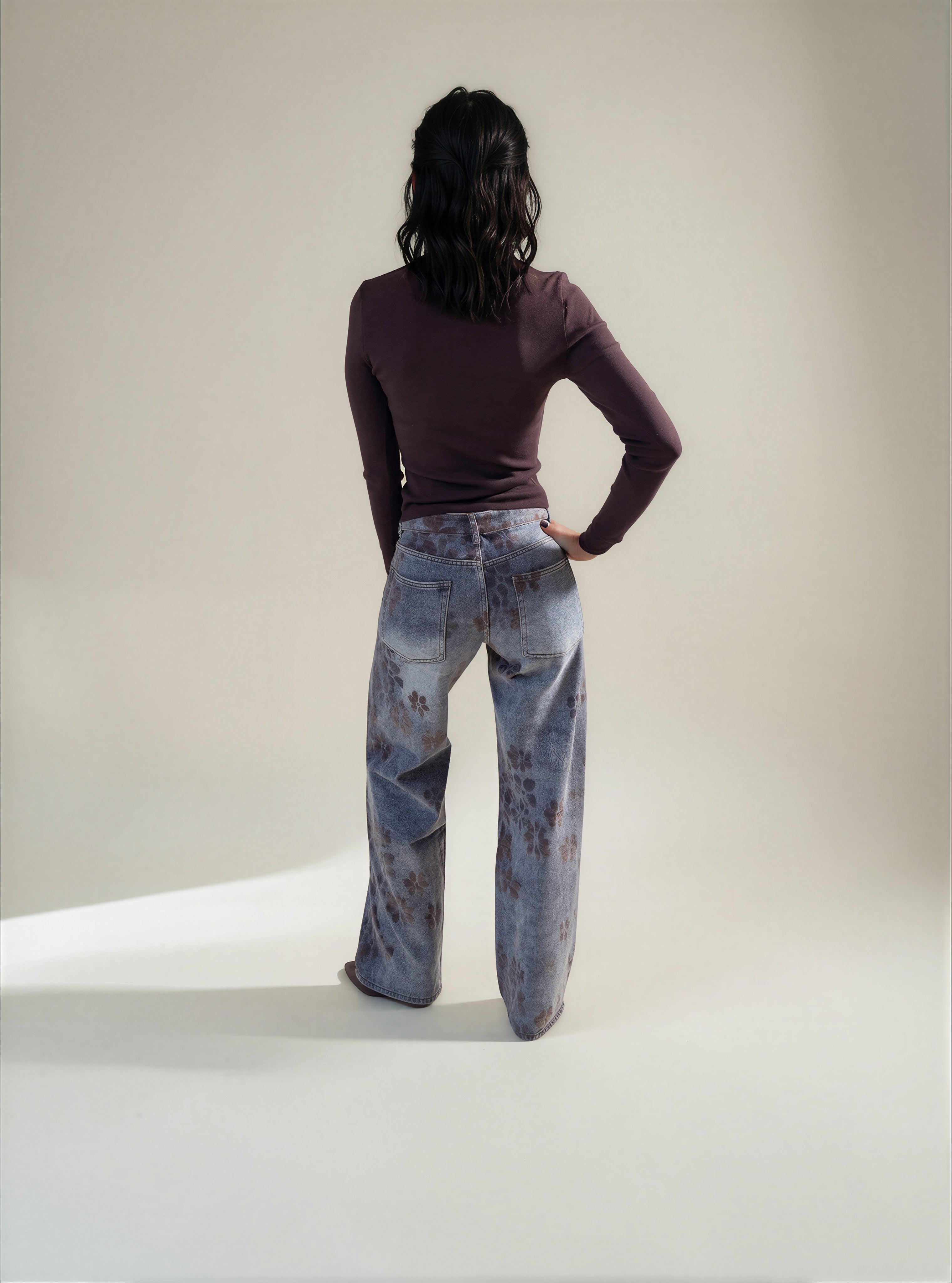 Jeans Denim con Stampa Floreale