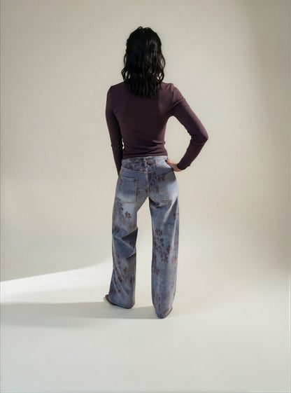 Jeans Denim con Stampa Floreale