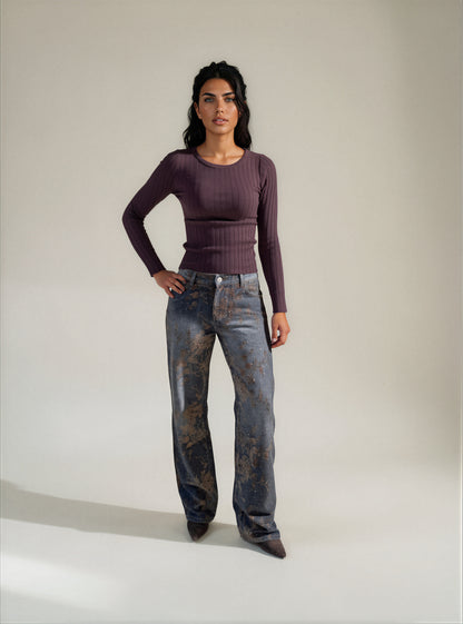 Jeans con stampa floreale ed effetti luce