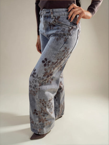 Jeans Denim con Stampa Floreale